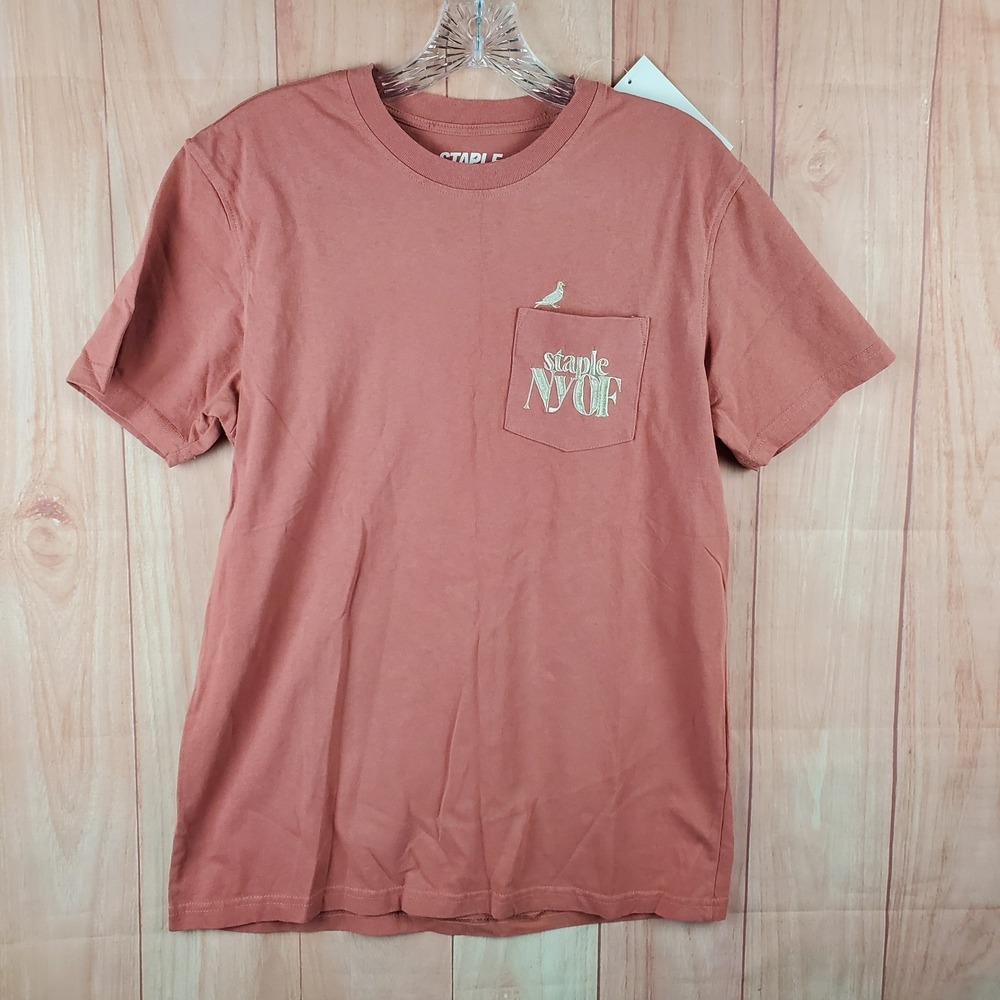 Staple Pigeon Tee‎ Shirt Mens Small Salmon Cotton Embroidered NYOF Streetwear